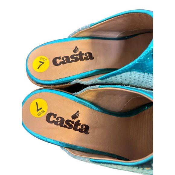 Casta Perforated Leather Mules Teal Size 7 Western Style - Picture 5 of 8